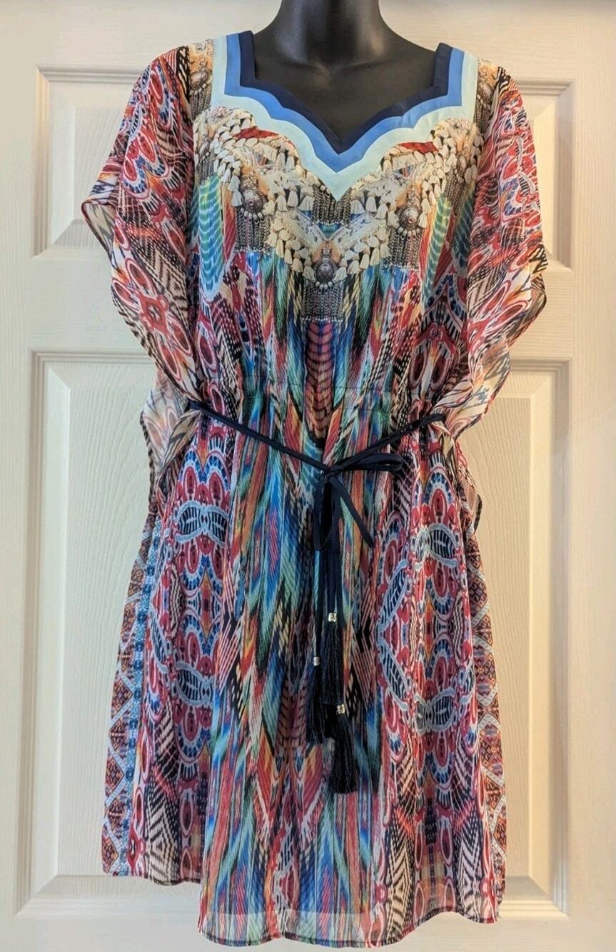 Shelli Segal Laundry Multi Color Sheer Woman's Midi Dress Sz 4